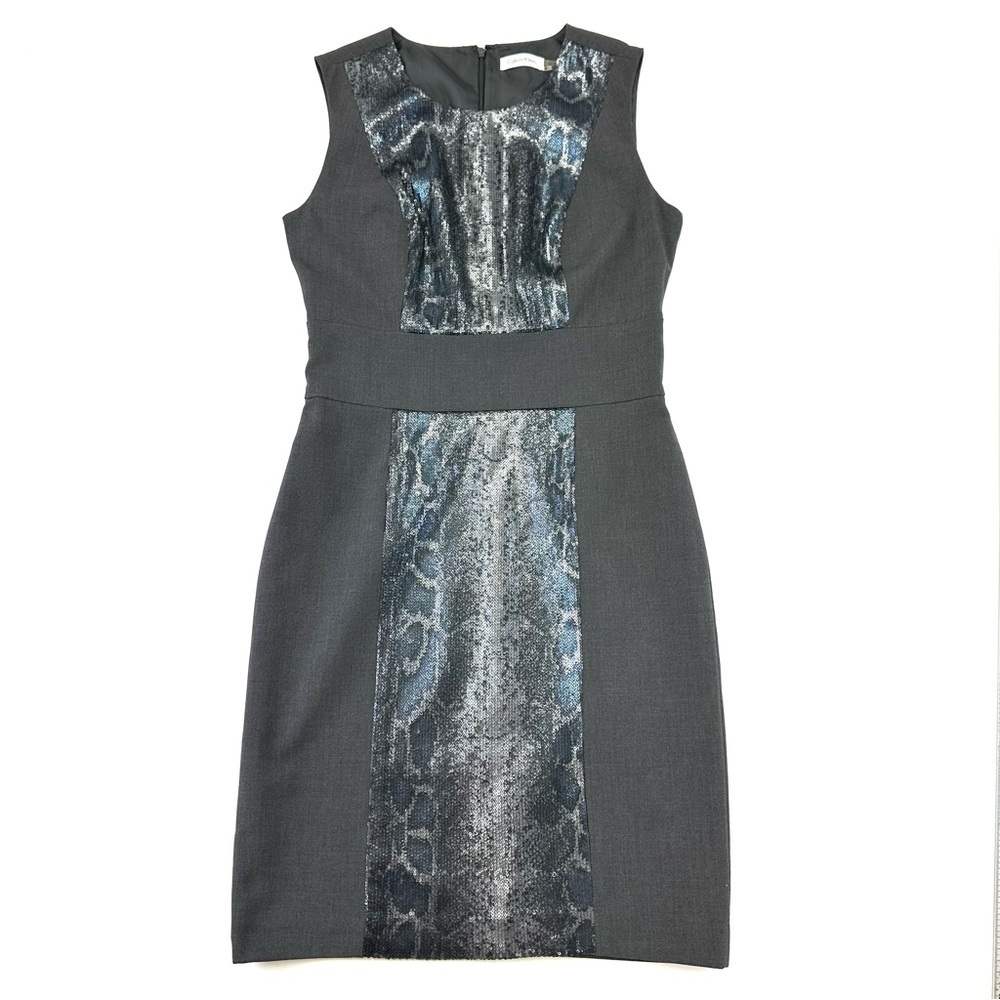 Calvin Klein charcoal sequin python dress Size 4 sleeveless Professional woman